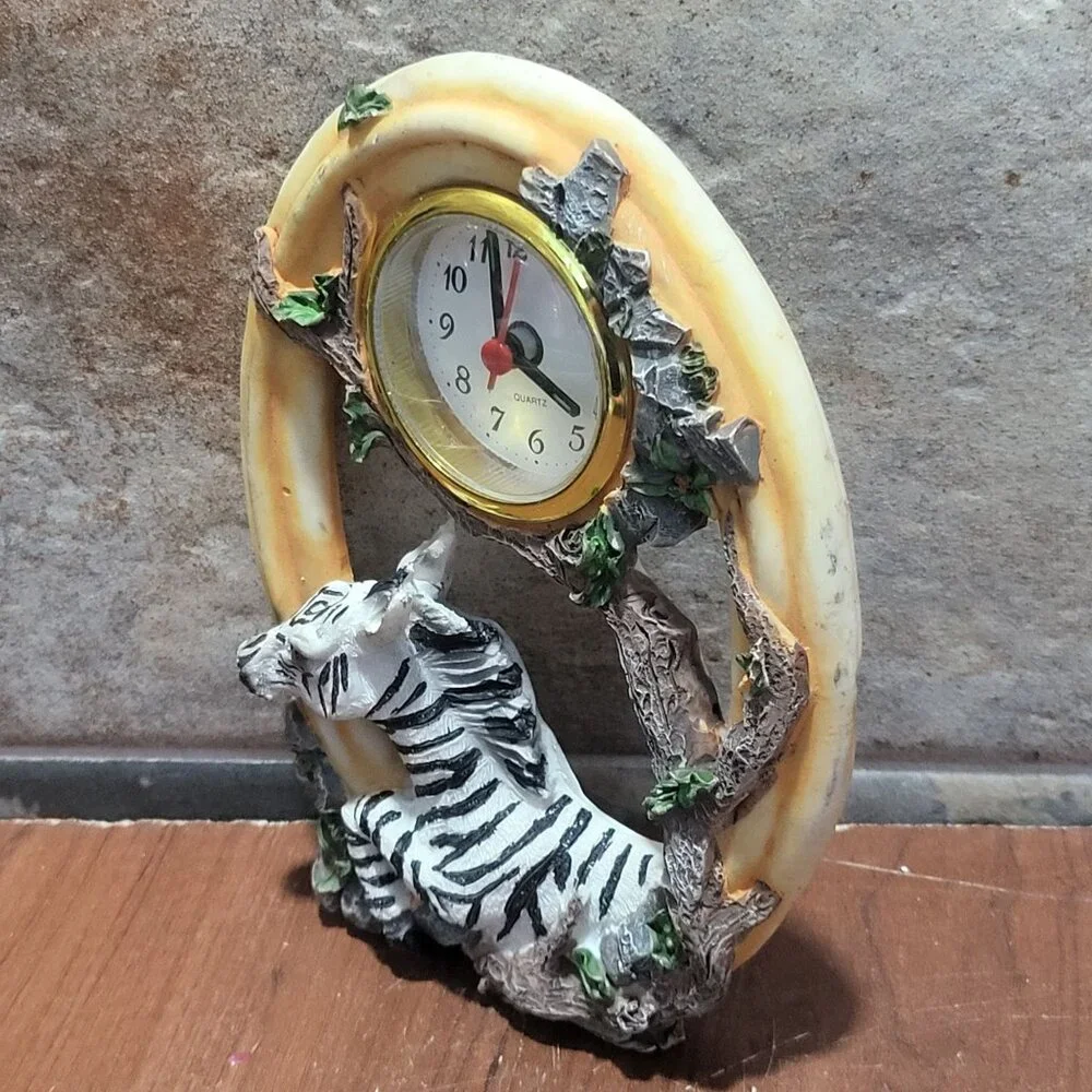 Decorative Zebra Clock Oval Shape Zebra Figure Branches Leaves